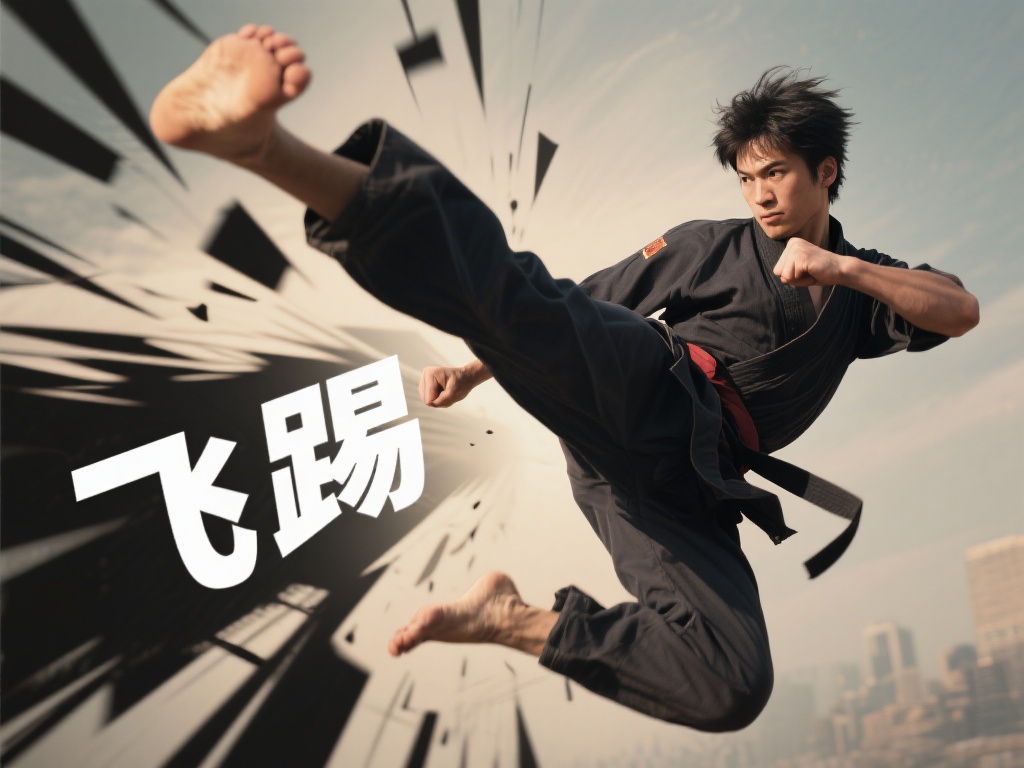 “飞踢”的意象充满力量与灵活性，它寓意着